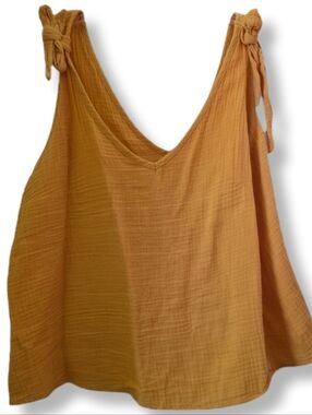 Cupshe Size Large 100% Cotton Yellow Shoulder Tie Tank Top